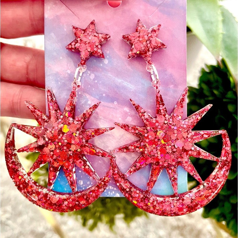 Starburst Sparkle Dangle Earrings - Picture 6 of 13
